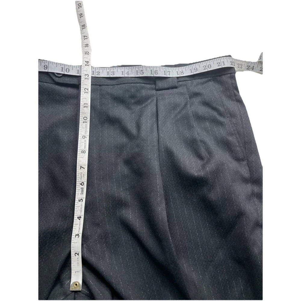 Gianni Uomo Suit Designed in Italy 50R 46x30 Super 120 Black Pinstriped Wide Leg
